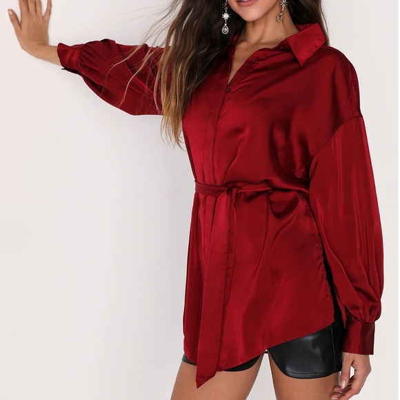 Lulus Tops - Lulus Elegant Red Satin Blouse